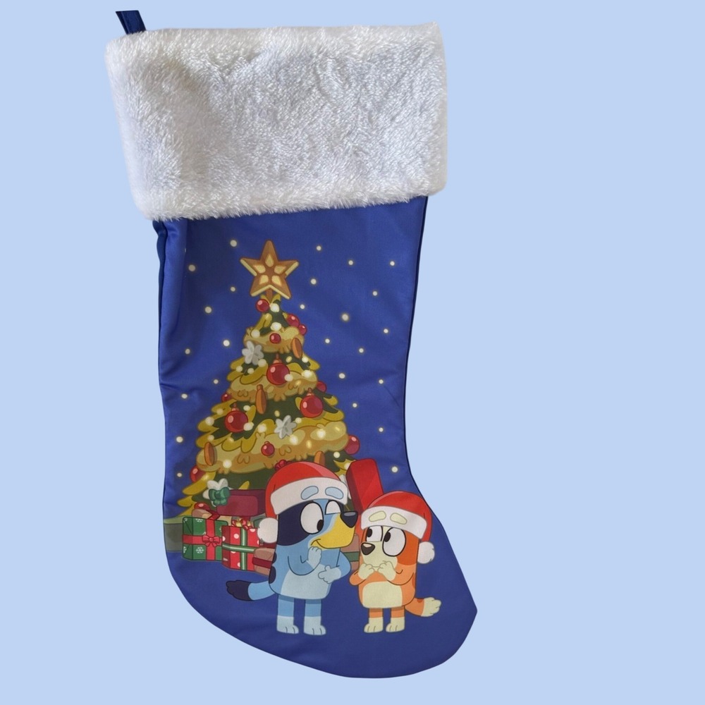 Bluey Bingo Christmas Stocking Blue Fur Cuff Holiday Decor Heeler Family Disney